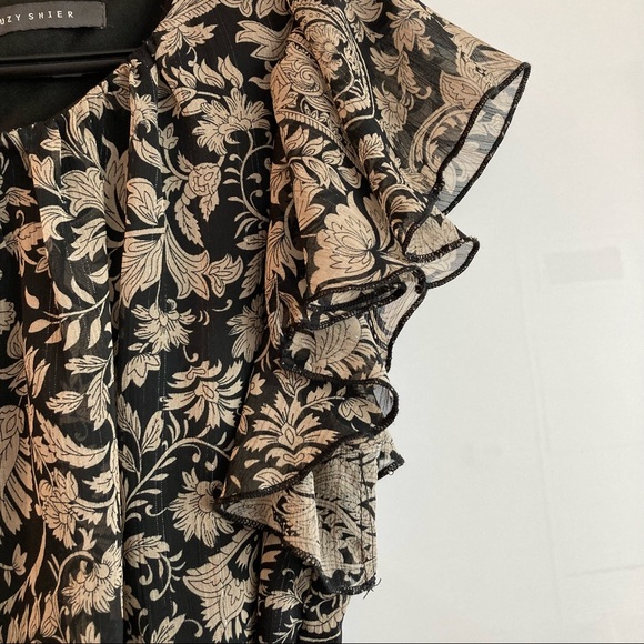 👗Suzy Shier Hi-Low Ruffle Sleeve Belted Dress in Tan/Black👗 - Picture 6 of 7